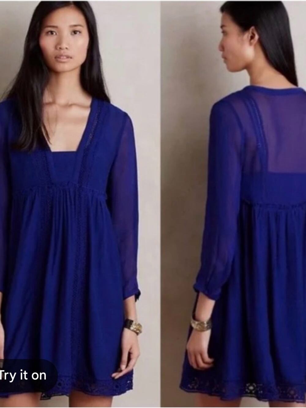 ANTHROPOLOGIE VANESSA VIRGINIA sheer crochet lace detail mini baby doll dress 6